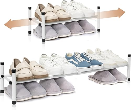 STORAGE MANIAC Zapatero expandible, 4 pares de zapateros pequeños apilables, organizador de zapatos ajustable de metal para armario, entrada,