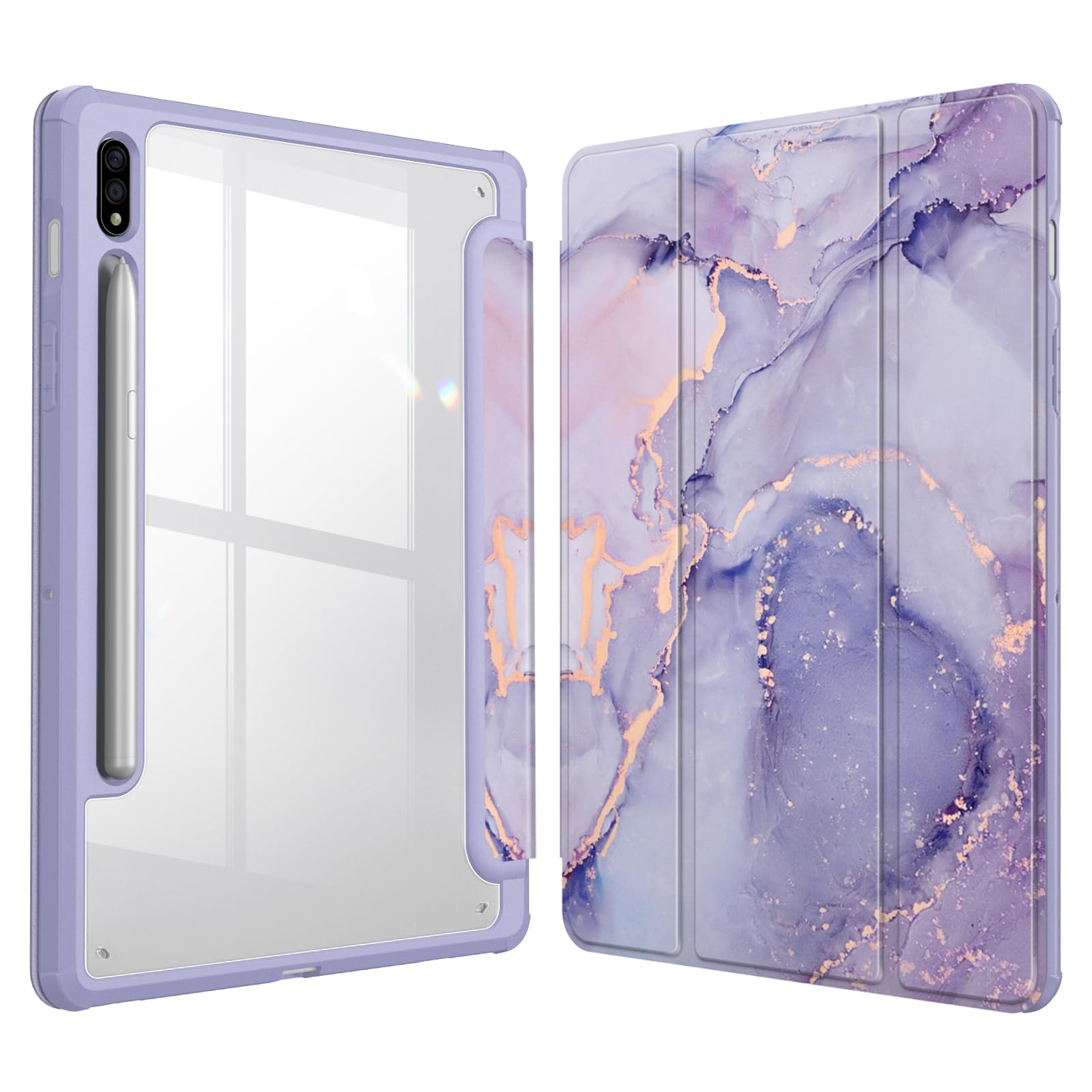 Fintie Hybrid Hülle für Samsung Galaxy Tab S8 11 Zoll 2022 /S7 11 Zoll 2020 - Stoßfeste Abdeckung mit Transparent Klar Hartschalen Rückseite Schutzhülle, Lila Marmor