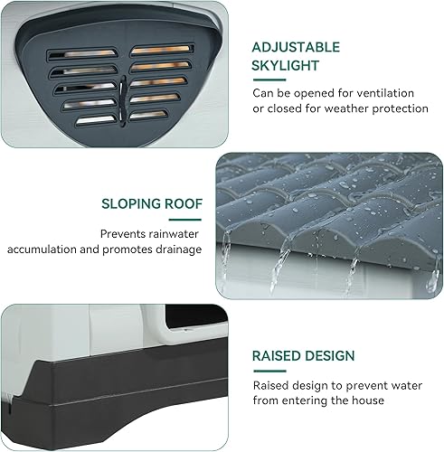 Miniatura 6 de YITAHOME Casa grande para perros de doble puerta de 36 pulgadas con porche y cojín, caseta de plástico para exteriores con base elevada, fácil de