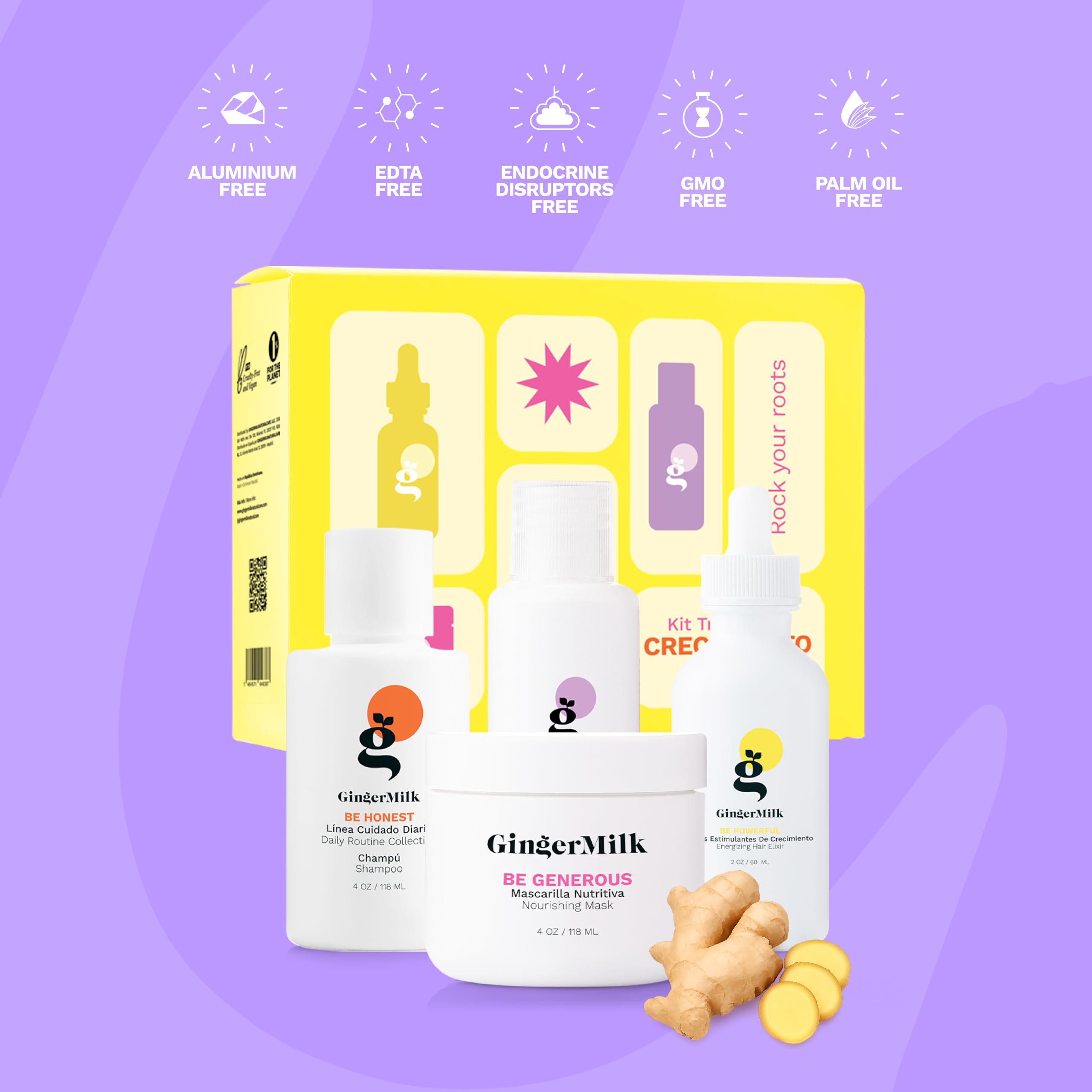 GINGER MILK Hair Growth Travel Kit with Shampoo, Mask, Serum & Protector