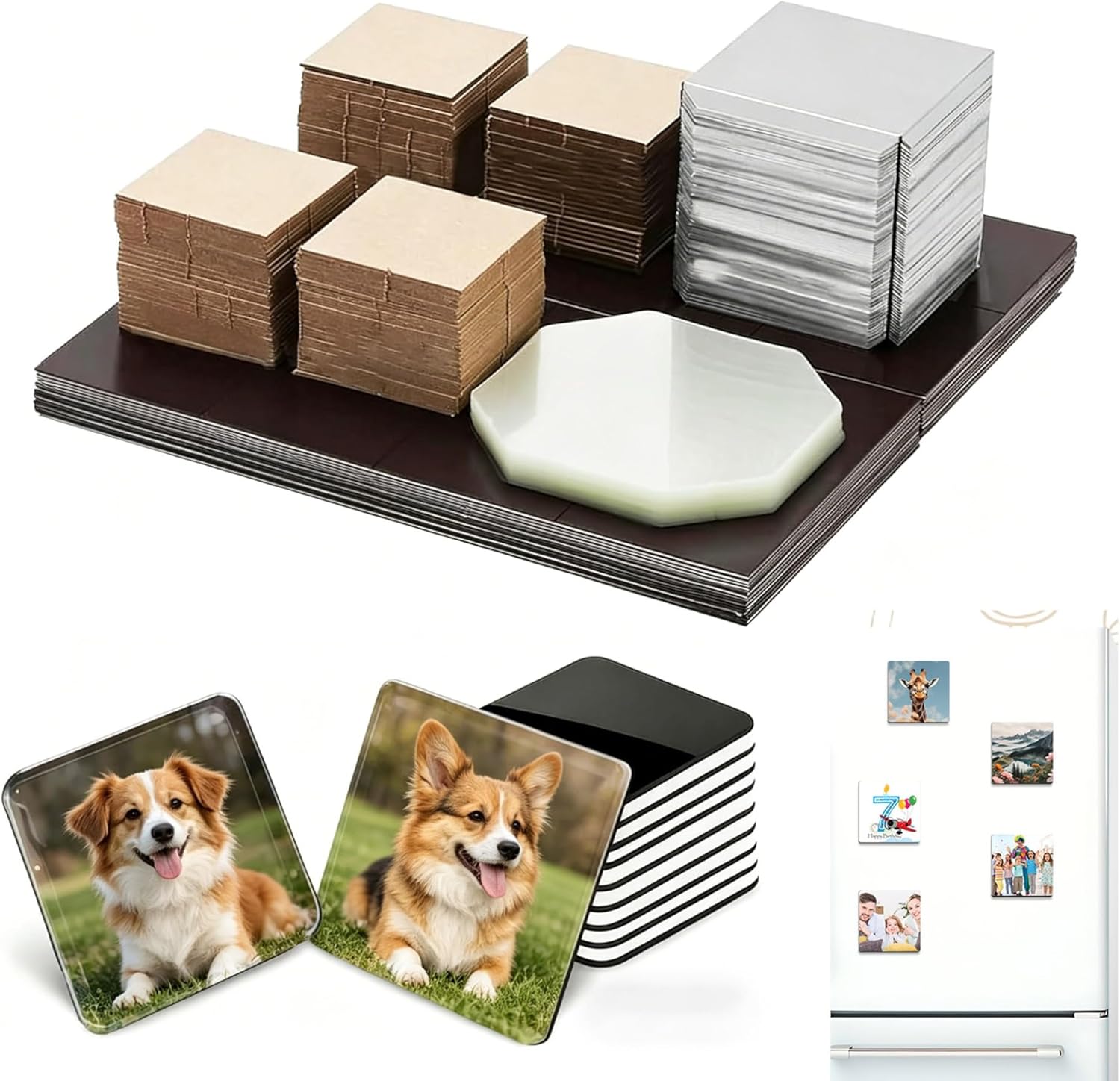 Square Magnet Maker Supplies, Photo Fridge Magnet Consumables Kit for Magnet Press Machine, DIY Picture Magnets with Metal Cover Mylar & Soft Magnet Back(500pcs,2 * 2in)
