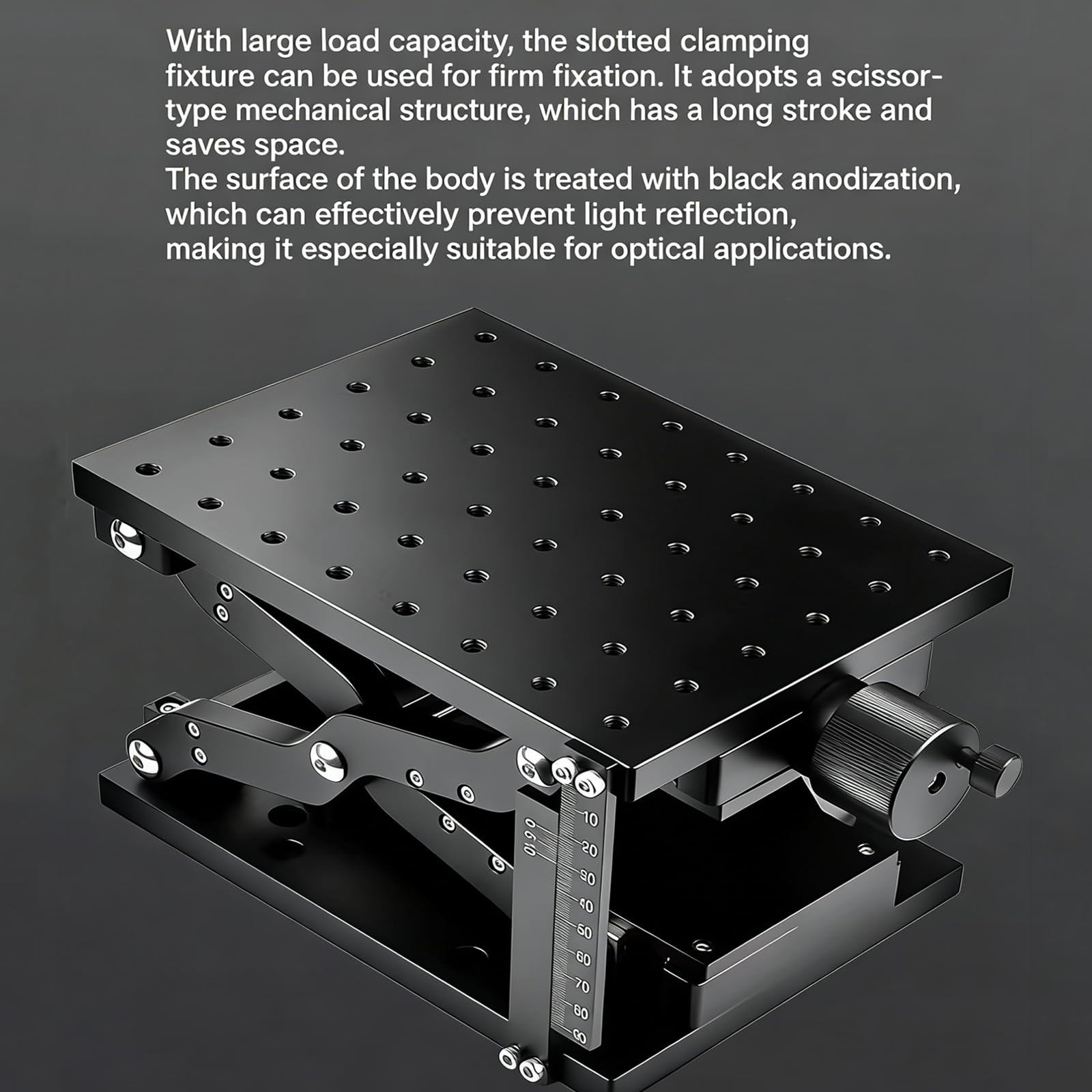 Plataforma de elevación manual de gato de laboratorio, mesa deslizante de posicionamiento de rotación, elevador de etapa lineal de aleación de aluminio, carrera de 60 mm con regla de escala para