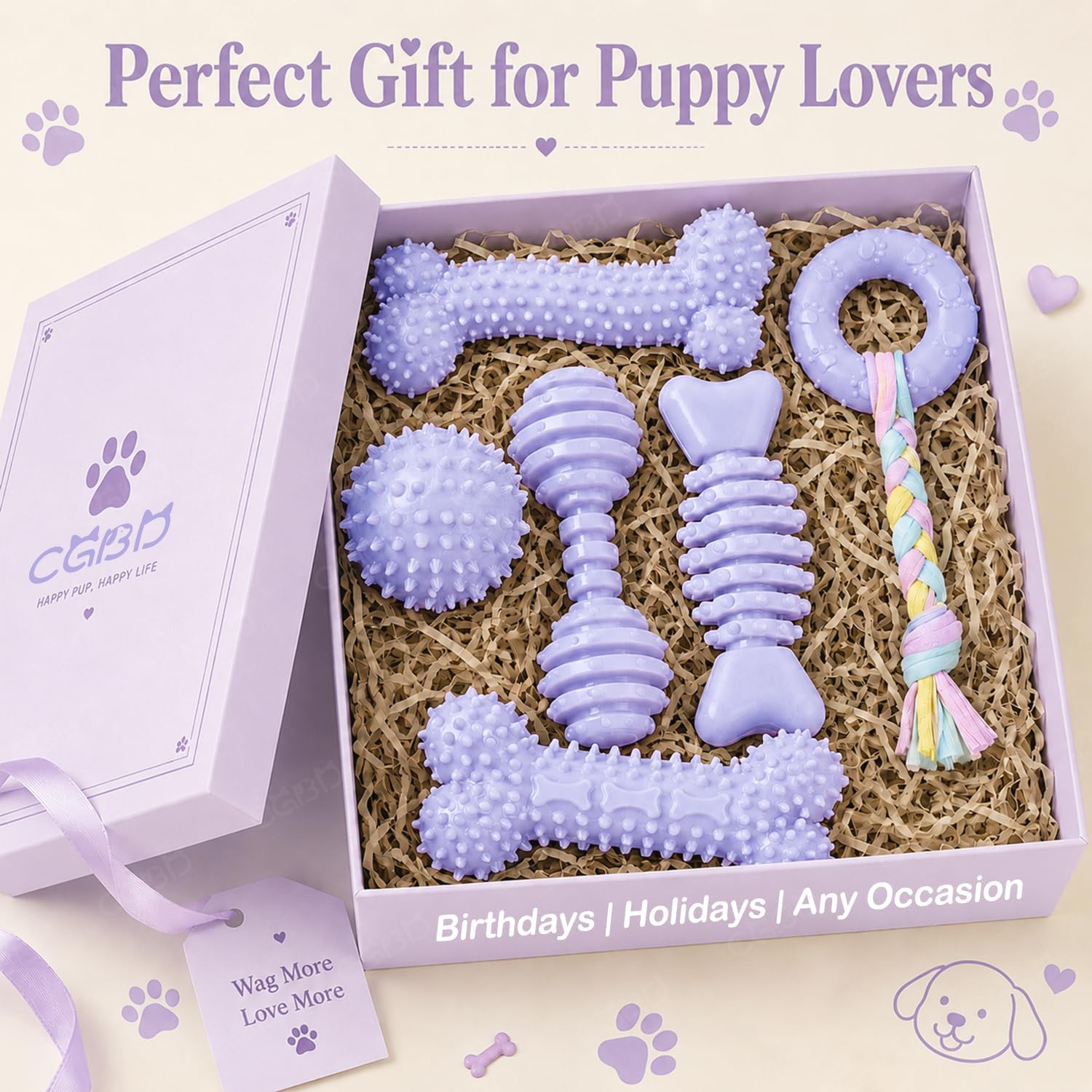 Juguetes para Cachorros, Paquete de 6 Juguetes masticables para dentición de Cachorros, Lindos Juguetes morados para Cachorros de Raza pequeña, Juguetes de dentición para Limpiar los Dientes al