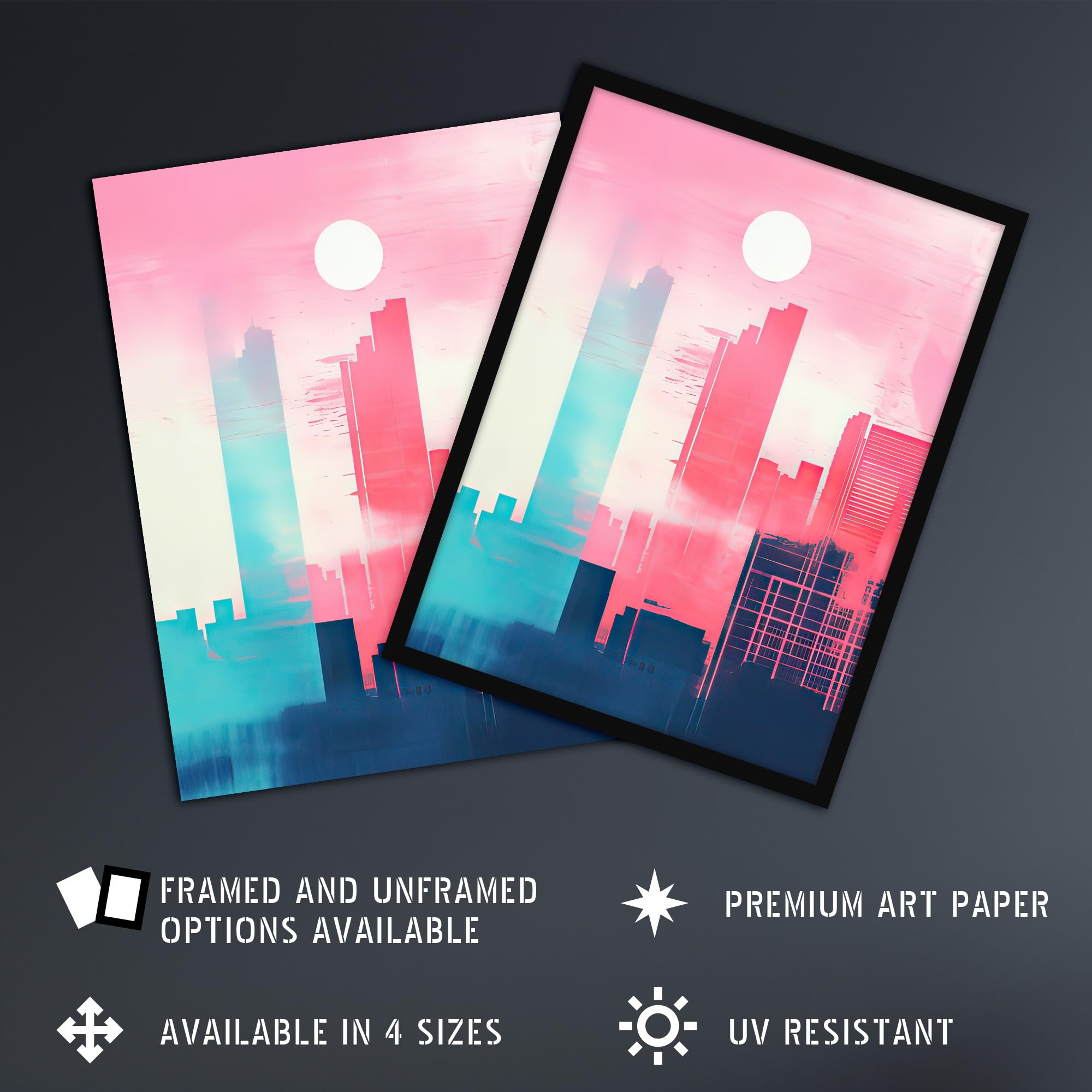 Artery8 Abstract Geometric Metropolis Cityscape Coral Pink Turquoise Blue Pastel Colour Artwork Extra Large XL Wall Art Poster Print - Image 2