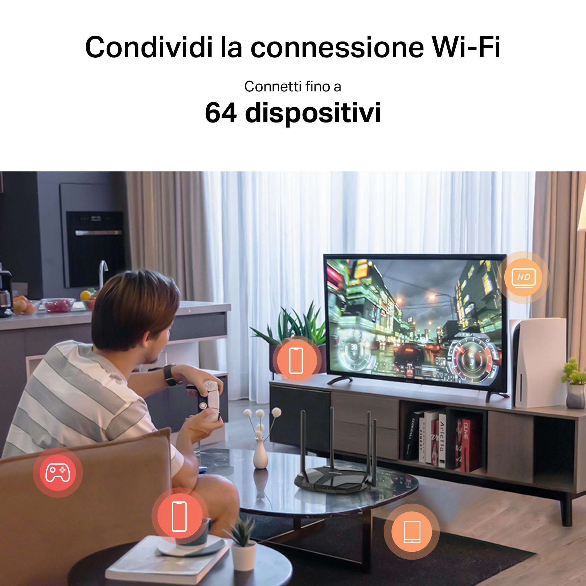 Mercusys MB235-4G Router WiFi con Sim, 4G+ Cat6 AC1200Mbps, 4 Antenne Ad Alto Guadagno, 1 Porta LAN/WAN + 3 Porte LAN Gigabit, WAN Backup, Parental/LED Control, SMS, APP, Plug & Play