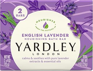 Yardley London English Lavender Bath Soap Bar 4oz, 2-Pack - Nourishing, Calming with Pure Lavender Essential Oils