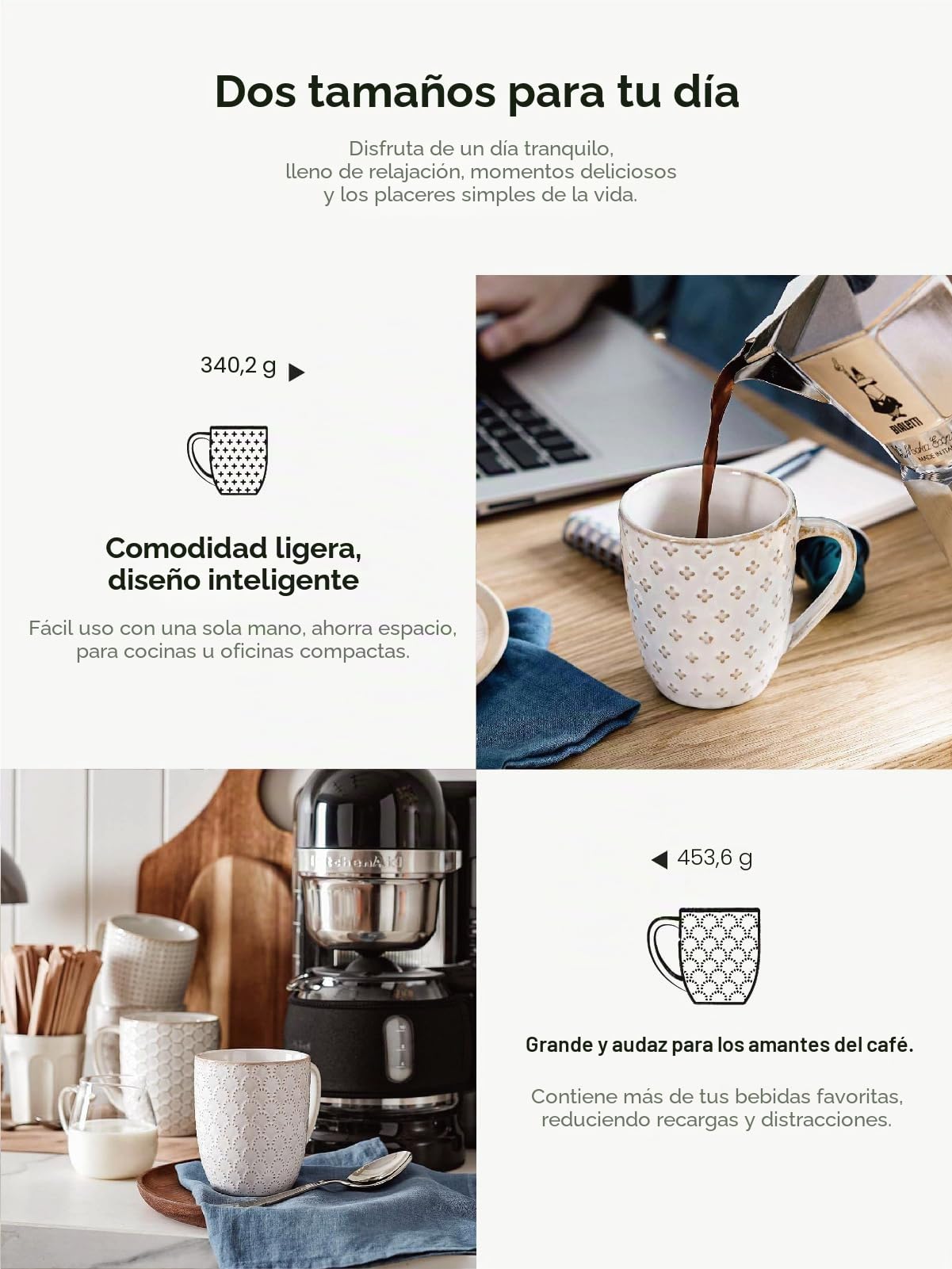 LE TAUCI Juego de 4 tazas de café de cerámica de 12 onzas (10 onzas prácticas), tazas compactas de 3.4 pulgadas para espresso, latte, té, cacao, capuchino y moca, adecuadas para bodas de inauguración