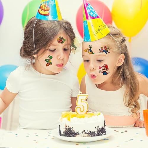 Miniatura 3 de 40 piezas de suministros de fiesta de cumpleaños de Mario  Tatuajes temporales lindos de Mario para niños  Calcomanías de tatuaje falsas para bolsas