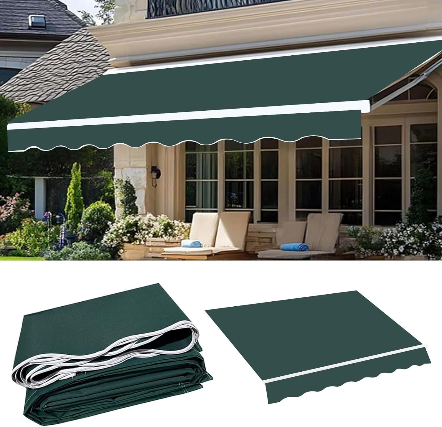 Tela de repuesto para toldo de patio lona impermeable cubierta retráctil manual jardín 6x3