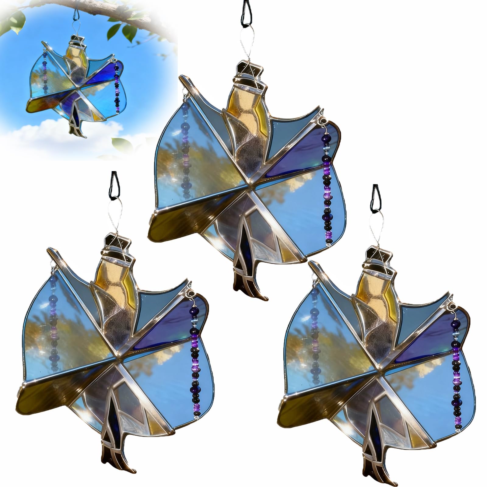 Handmade Stained Glass Spinners, Dancing Pattern for Stained Glass Spinner The Memphis Melody, Kinetic Acrylic Wind Spinner, Sun Catchers Indoor Window, Garden, Patio Porch Decor(B-3pcs)