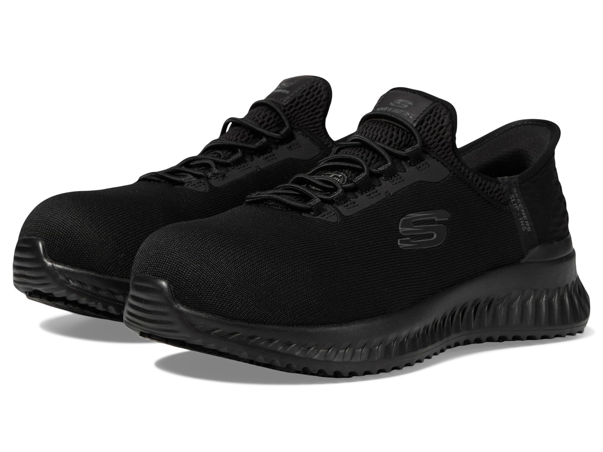 Skechers Damskie wsuwane buty robocze: Tilido - Ombray antypoślizgowe trampki bungee, Czarny, 38.5 EU