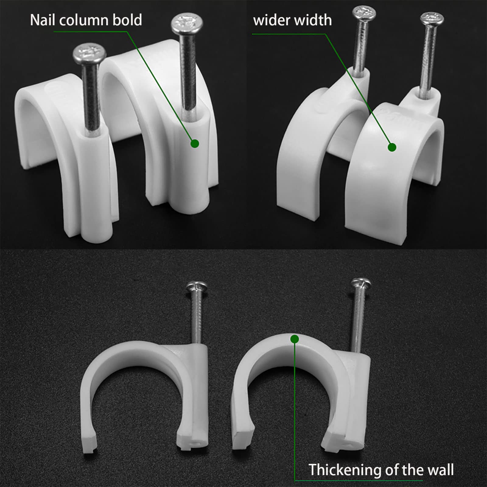 Pack Of 100 4 Sizes Nail Clamps, Cable Holder, Cable Clamps, Cable