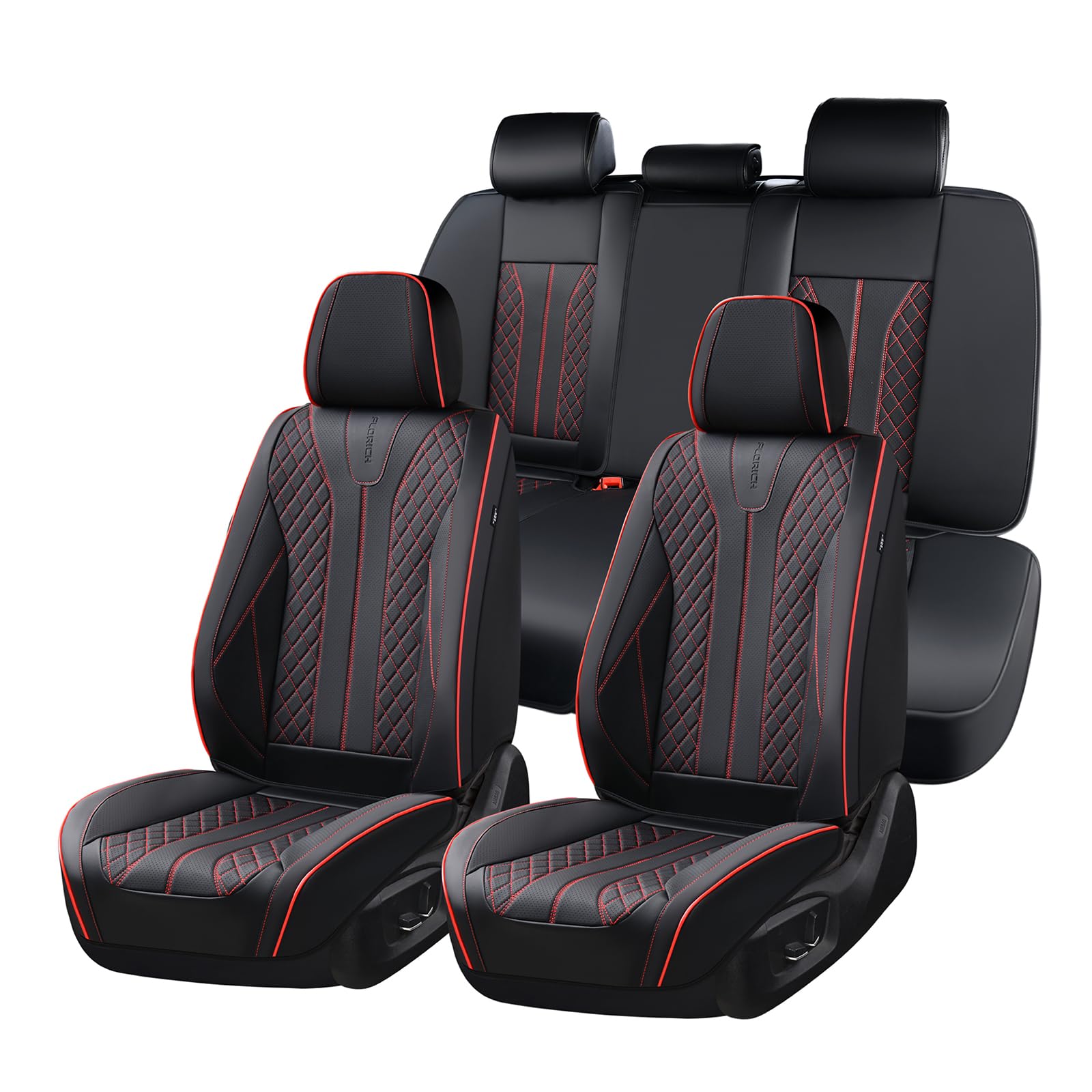FLORICH Coprisedili Universali Coprisedili Coprisedili in Pelle Impermeabili Adatti alla Maggior Parte Delle Autovetture, SUV (Completo, Nero&Rosso Linea)