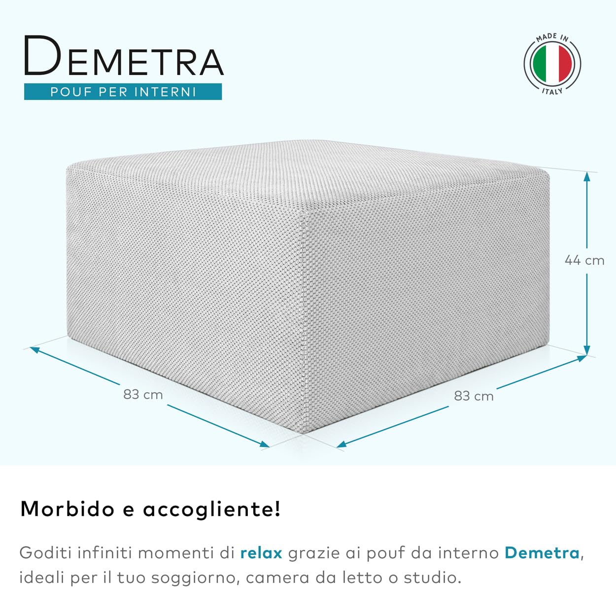 Deshome - Pouf poggiapiedi divano 83x83x44 cm stoffa idrorepellente effetto velluto: Pouf design moderno divano soggiorno camera da letto Puff poggiapiedi Pouffe salotto Demetra Blu
