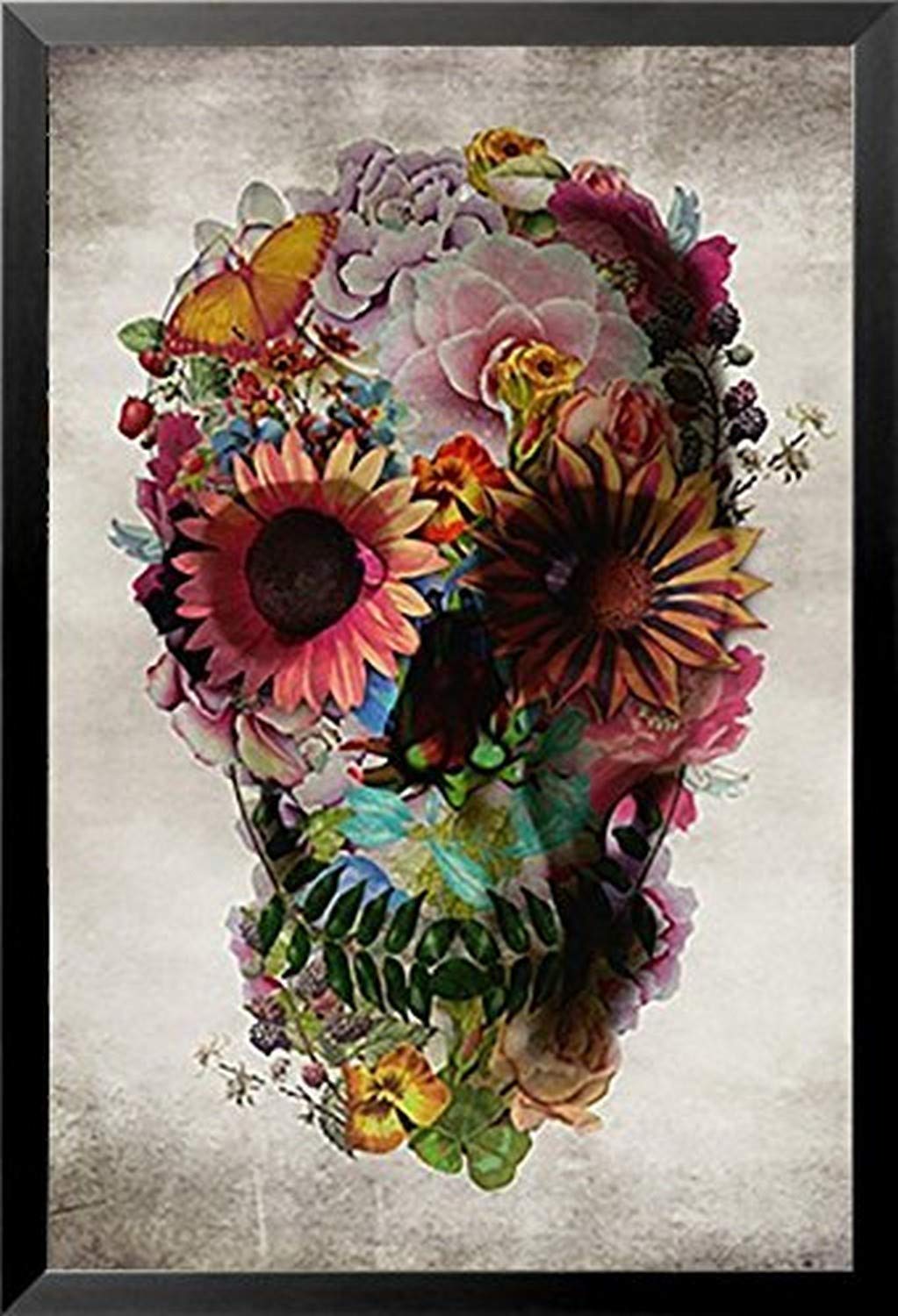 Amazon.co.jp: フレーム付きフラワースカルbyアリGulec 36 x 24 Pop