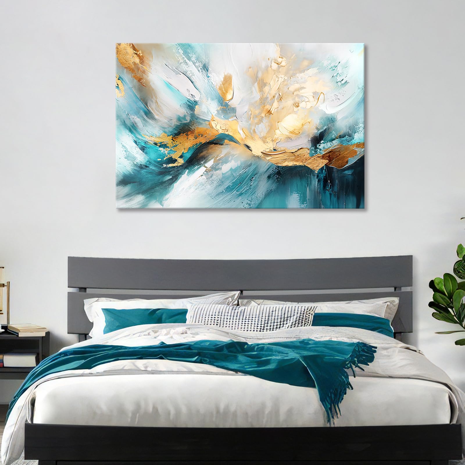 Abstrakt Weiß Grün Gold Leinwand Bilder Mit Rahmen Abstrakter Minimalistisch Bild auf Leinwand Malerei Abstraktes Poster Kunstdrucke Wandbilder Zuhause Wohnzimmer Schlafzimmer Wanddekor 120x80cm