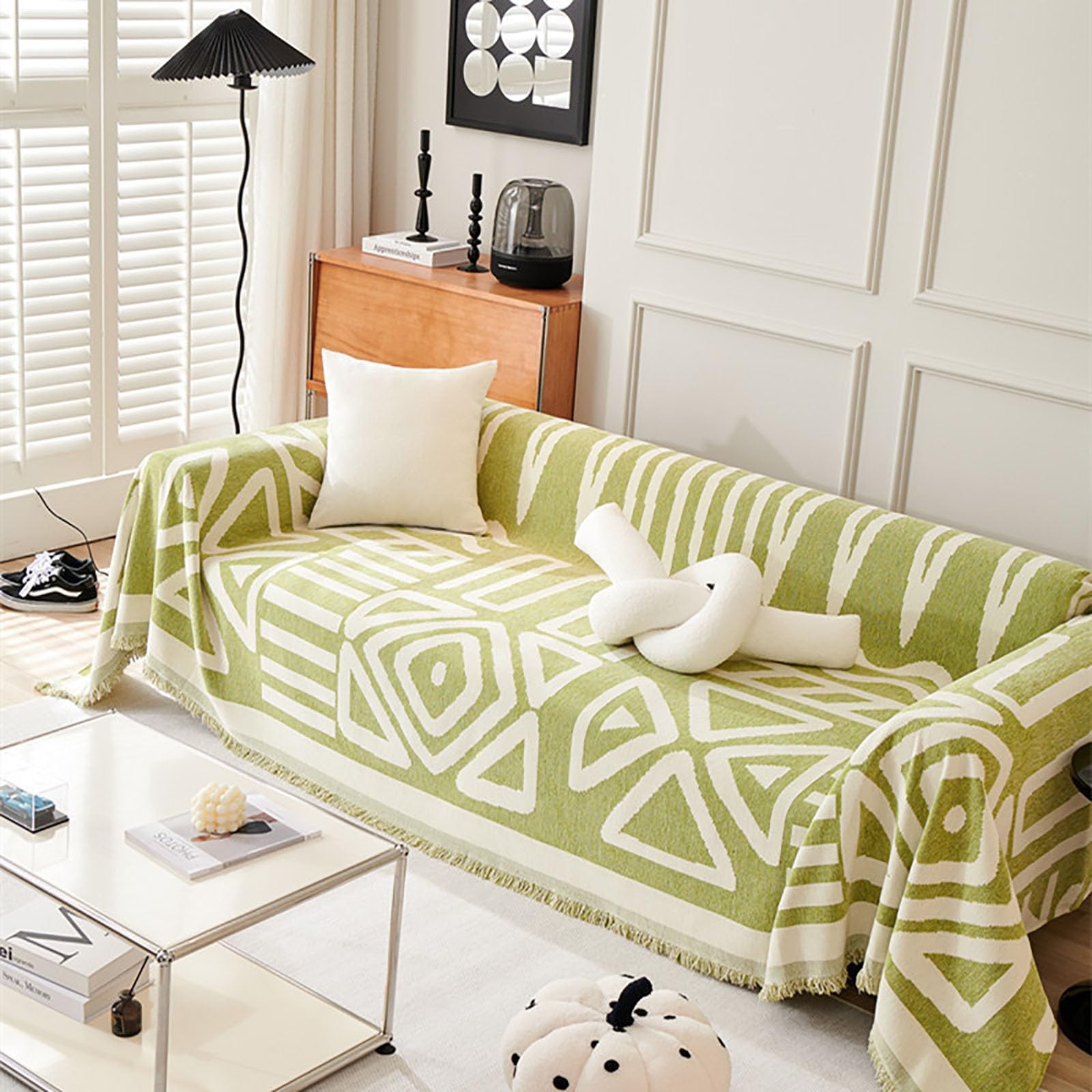 Housse de Canapé d'angle Housse Canapé 1 2 3 4 Places Couvre Canape Chenille Protege Canape Angle avec Glands Décoratifs Anti-Rides Boho Lavable Forme de L Sofa Cover Universelle