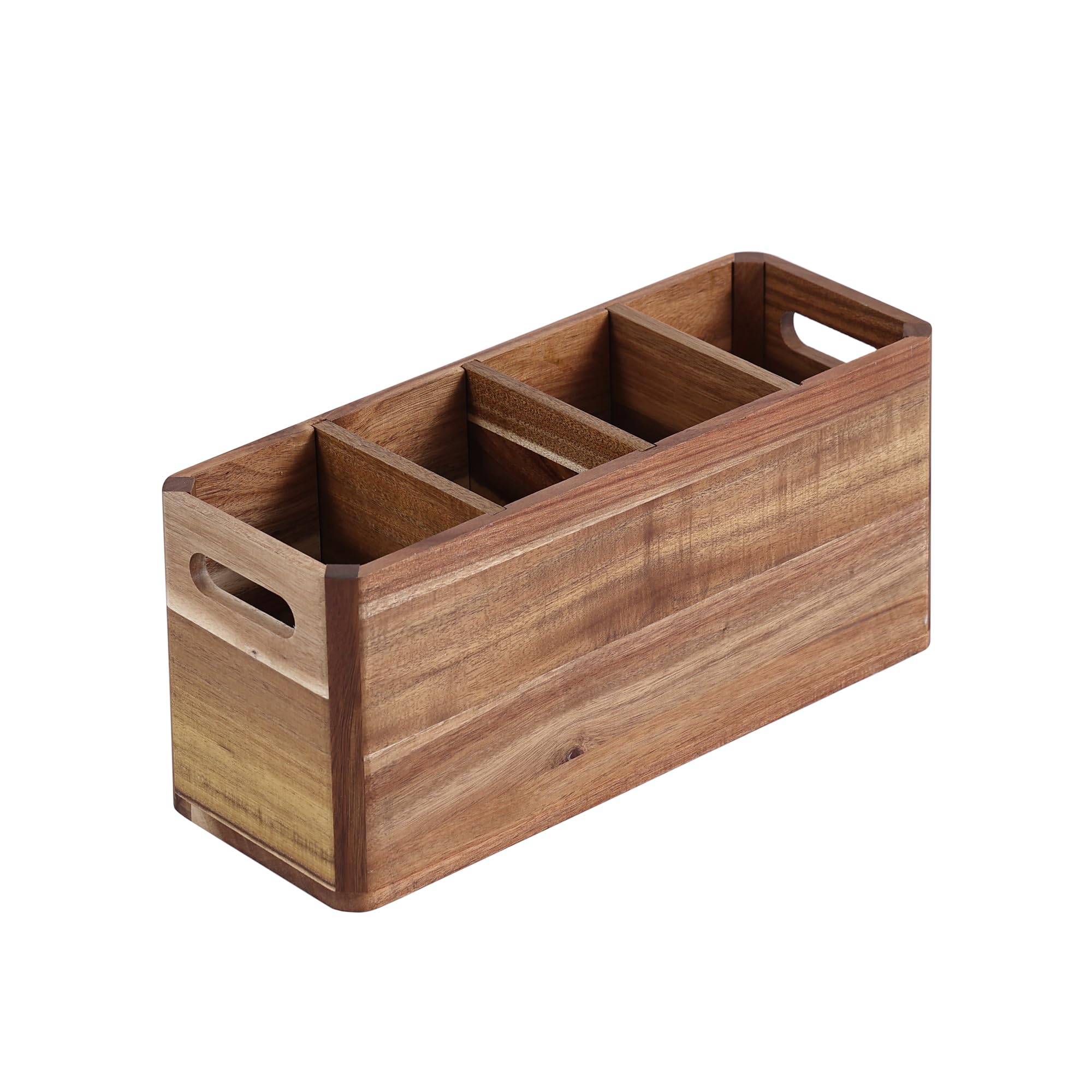 Photo 1 of SUQANACY Kitchen Utensil Holder with 4 Compartments Utensil Organizer for Countertop Kitchen Spoon Holder Rustic Wooden Storage Organizer Box for Silverware Fork Spatula Acacia
