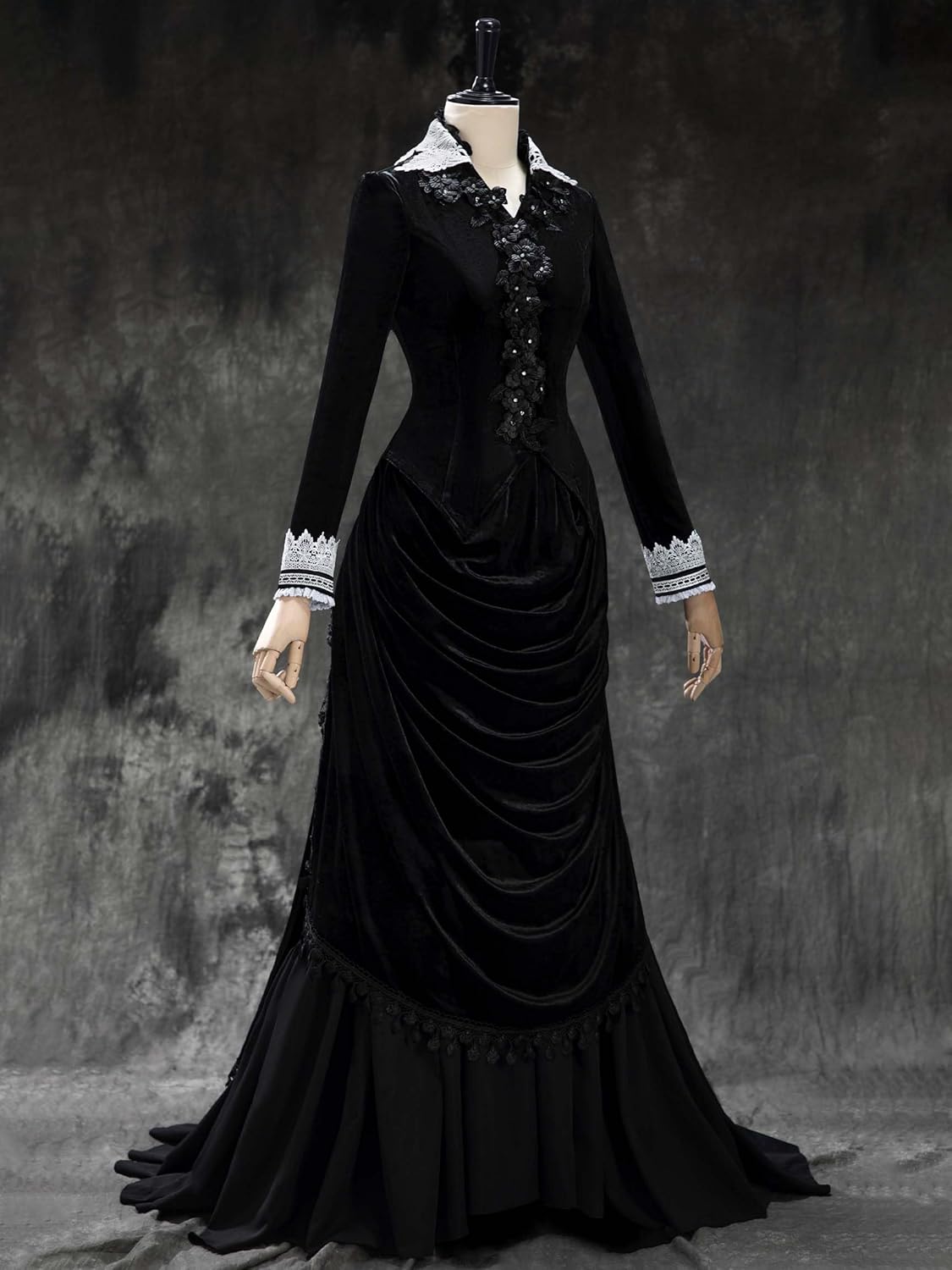 MEOWCOS Women's Renaissance Dress Gothic Velvet Medieval Costume Bustle Top Skirt Set Dark Style - Image 2