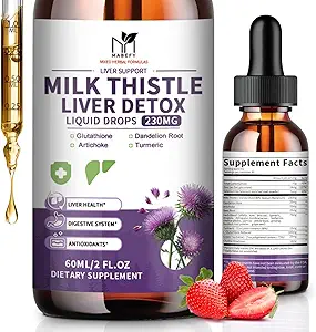 Milk Thistle Liver Support Drops – Liver Cleanse, Detox & Repair Liquid Herbal Supplement with Silymarin, Dandelion, Artichoke & Turmeric – Antioxidant & Natural Support – Non-GMO, Vegan, 2 Fl Oz