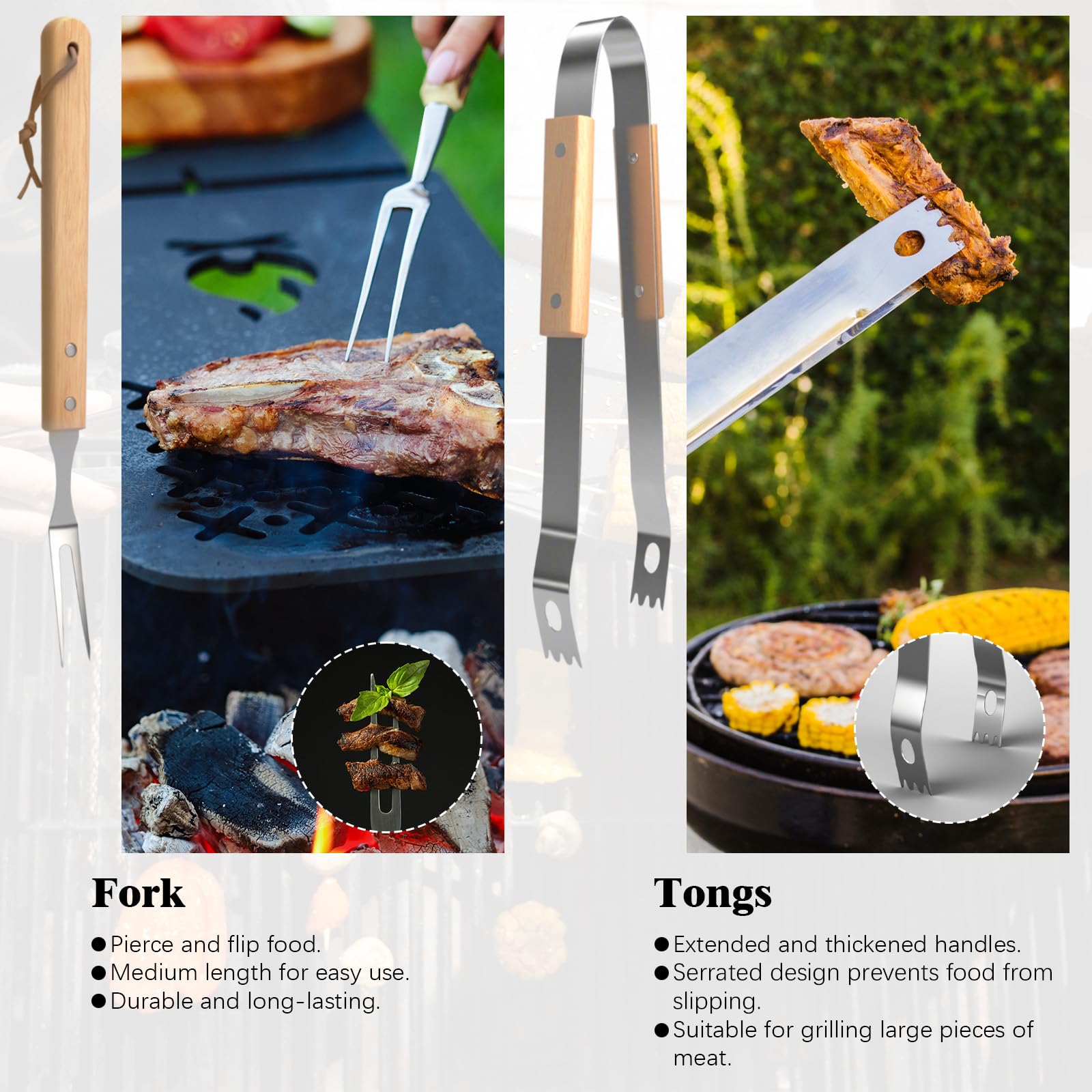 Ensemble Ustensiles Barbecue en Acier Inoxydable avec Sac, Spatule et Fourchette pour Extérieur