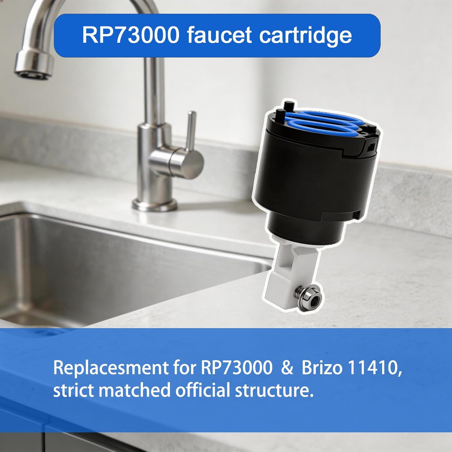 Faucet Cartridge, Replacement for Delta RP73000 & Brizo 11410, Compatible with Delta Trinsic/Zura Single-Handle Kitchen Lavatory Faucets (19835Z/9159T/T14251 Series), Leak-Proof Ceramic Disc