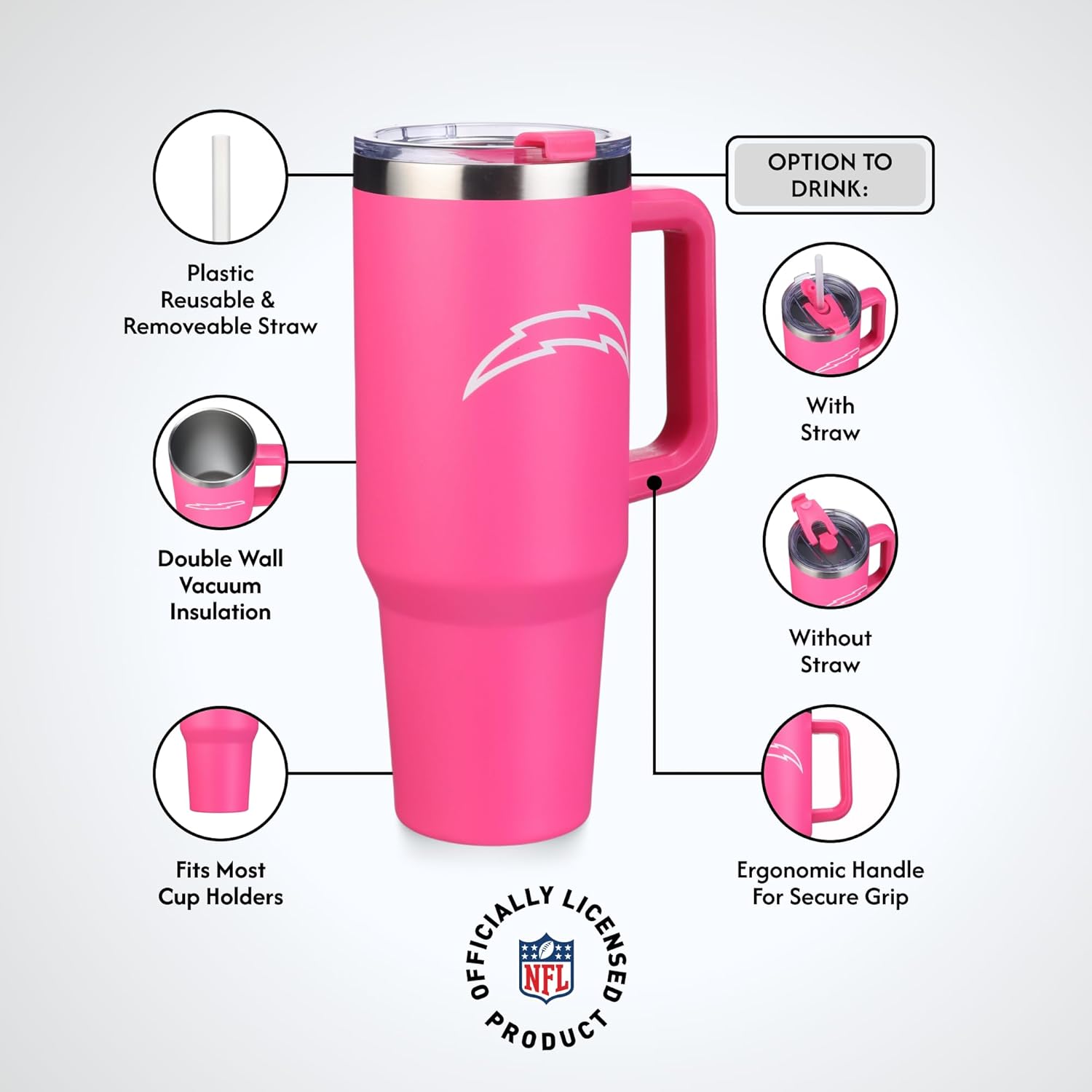 The Memory Company Officially Licensed NFL 40oz Game Day Tumbler - Double Wall Insulated Stainless Steel Travel CupPink, Football Fan Drinkware with Leak-Proof Lid, For Hot & Cold Beverages - Image 4