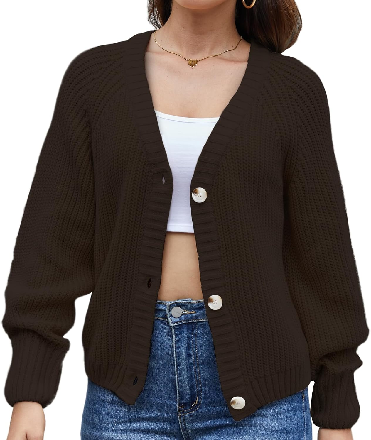 Women's Loose Sweater Button Soft V-Neck Long-Sleeved Cardigan Knitted Sweater Warm and Comfortable Coat