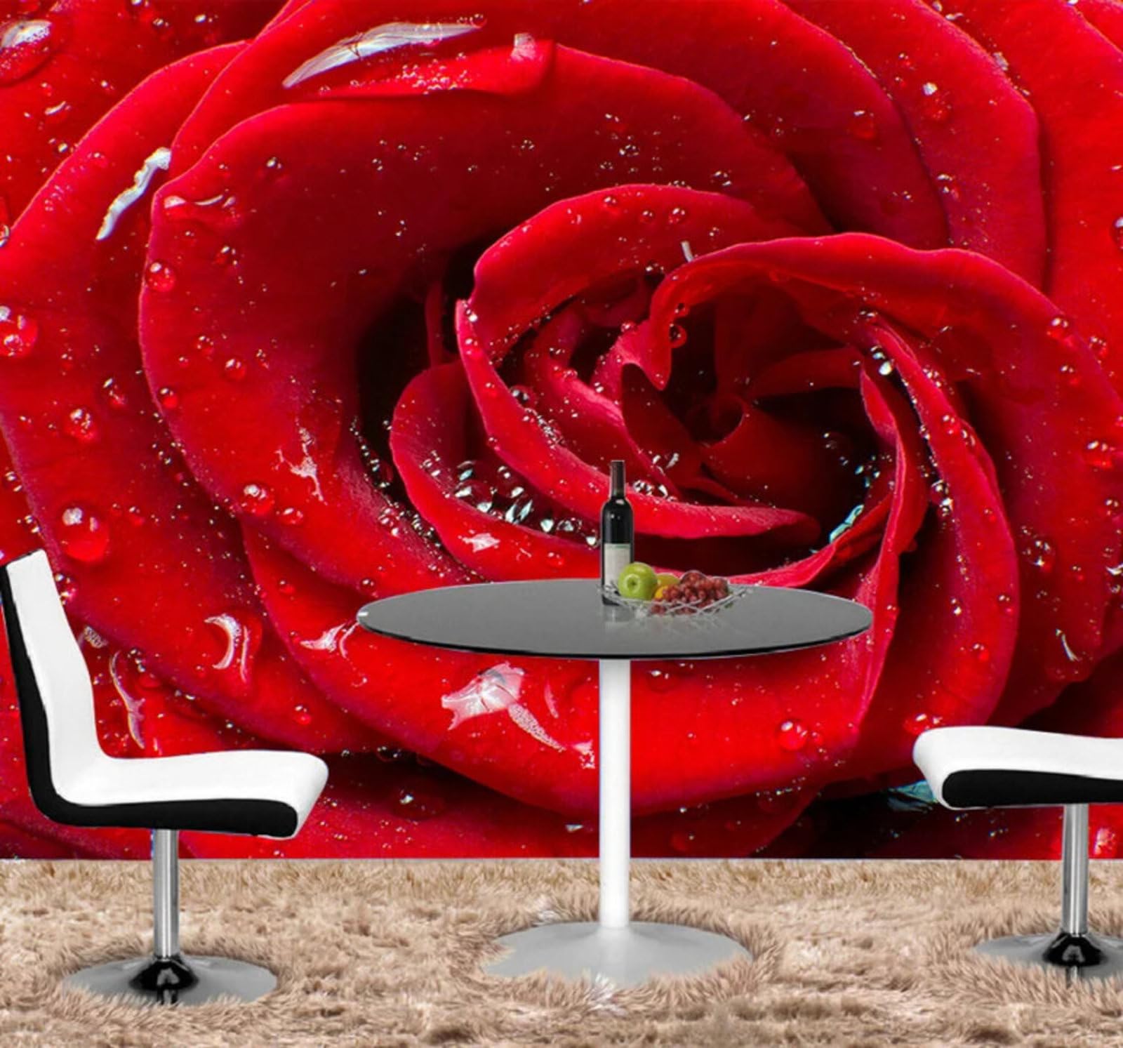 Wallpaper-3D-Xlm 250Cm×170Cm(B×H) Beautiful Romantic Red Roses Water Droplets 3D Wallpaper Easy Install Feature Office Living Room Sofa Bedroom Tv Background Wall Decoration-250Cm×170Cm