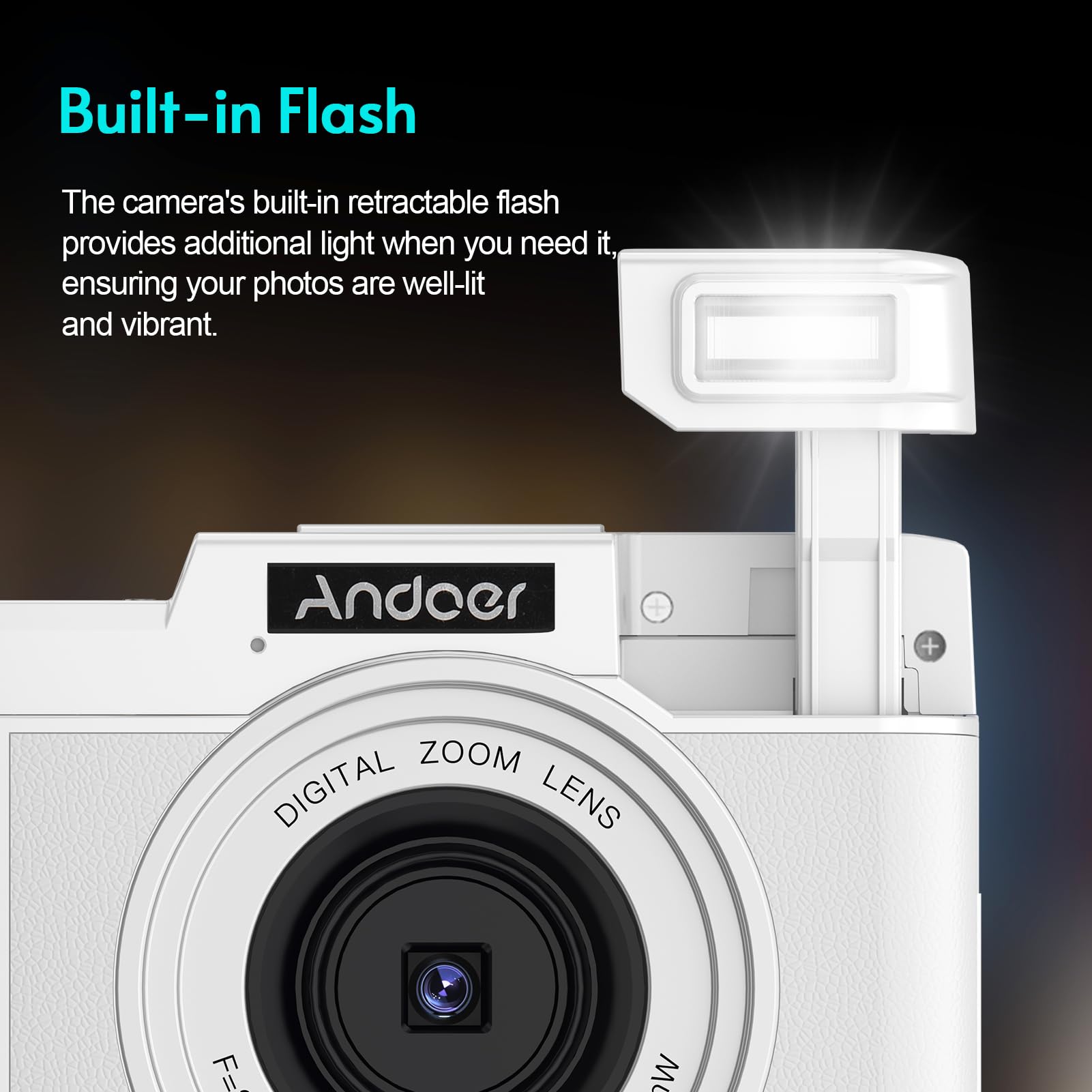 Andoer Cámara Digital Compacta, 48MP 4K Cámara Fotos con Pantalla giratoria TFT de 3,0 Pulgadas, cámara de Fotos con Zoom Digital de 16, Tarjeta 32GB para Niños, Principiantes, Adulto