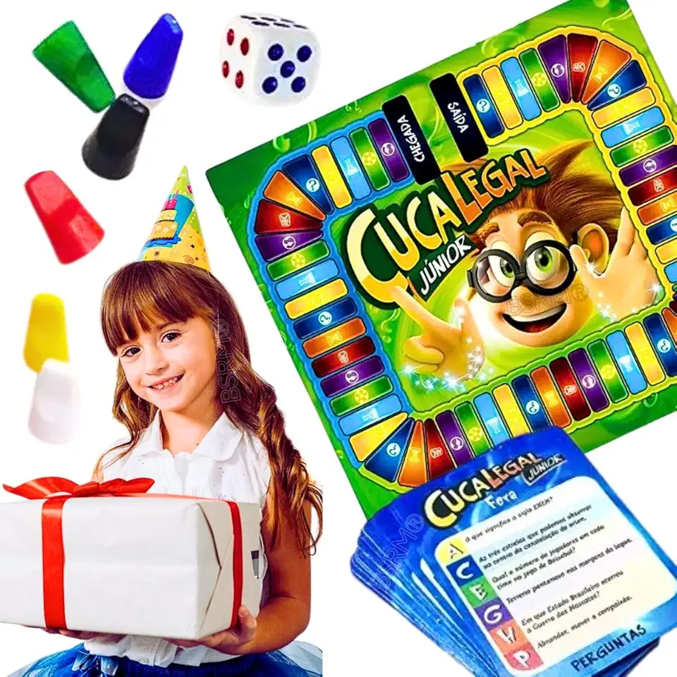Jogo Cuca Legal Junior jogos de tabuleiro infantil educativo pedagógico brinquedo educacional presente menino criança 7 anos menina Quiz 336 perguntas brinquedos infantis Pais e Filhos selo inmetro