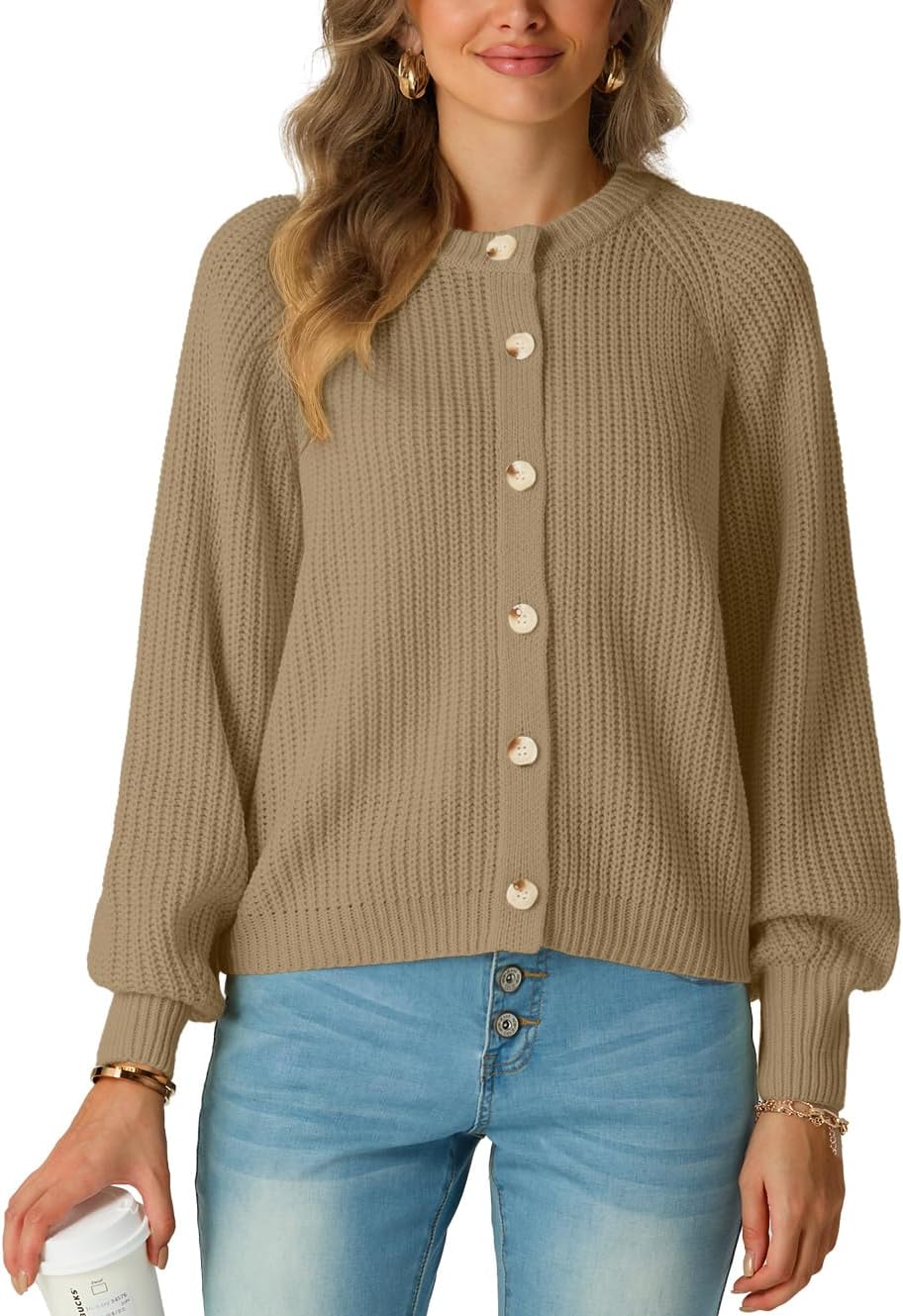 GRECERELLE Women's Chunky Open Front Sweater Long Sleeve Button Knit Short Loose Cardigan Outerwear, S-2XL - Image 5