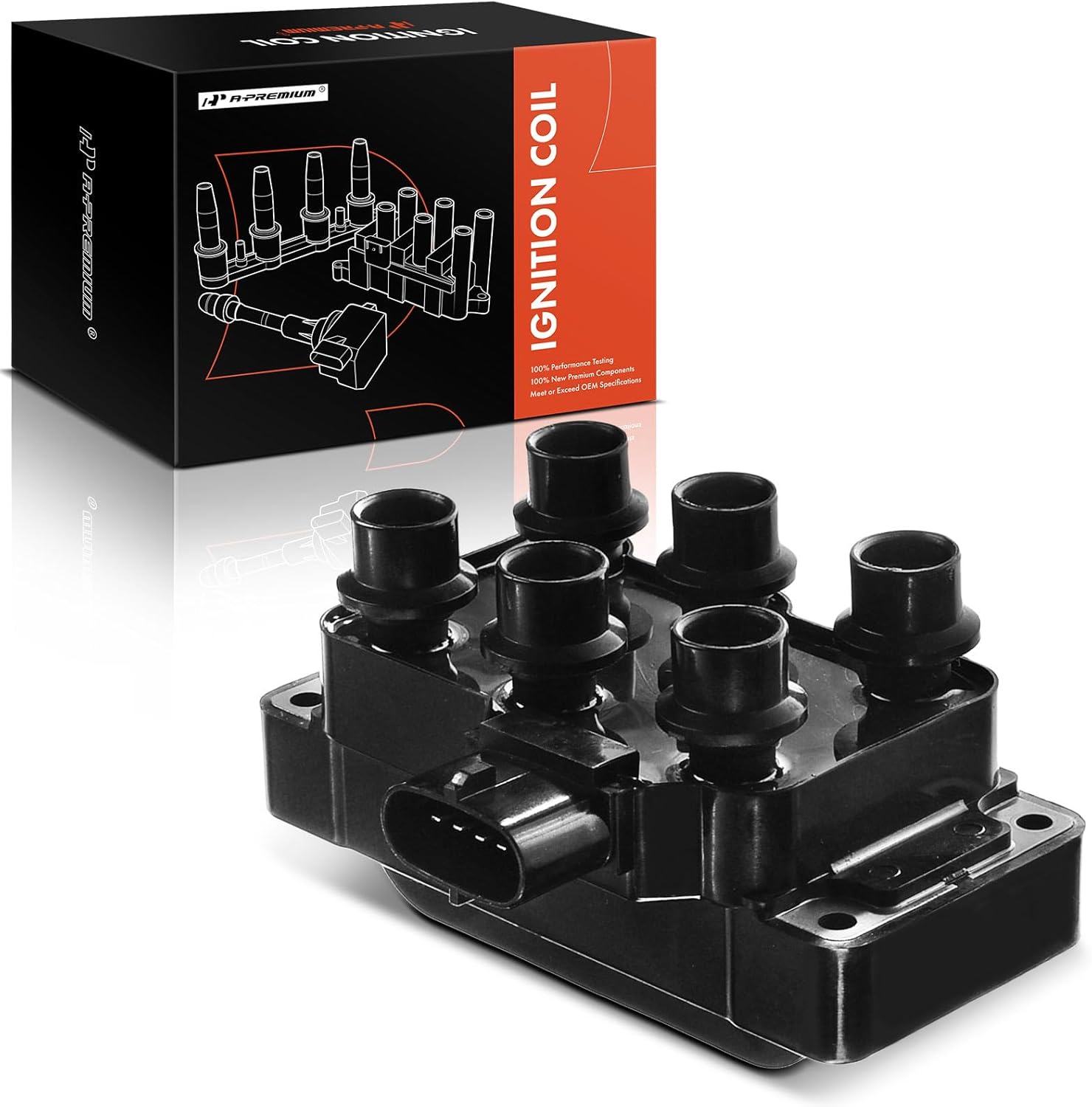A-Premium Engine Ignition Coil Pack Compatible with Ford F-150 1997, Mustang 2005-2010, Ranger 1990-2011, Taurus, Explorer, Aerostar & Mercury Mountaineer & Mazda B3000, B4000, 3.0L 4.0L 4.2L