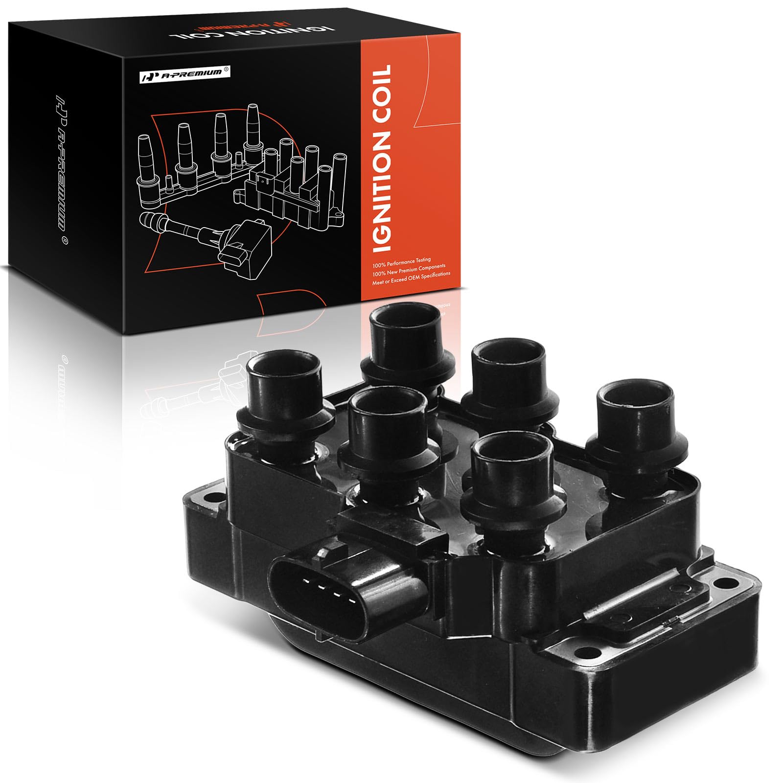 A-Premium Engine Ignition Coil Pack Compatible with Ford F-150 1997, Mustang 2005-2010, Ranger 1990-2011, Taurus, Explorer, Aerostar & Mercury Mountaineer & Mazda B3000, B4000, 3.0L 4.0L 4.2L