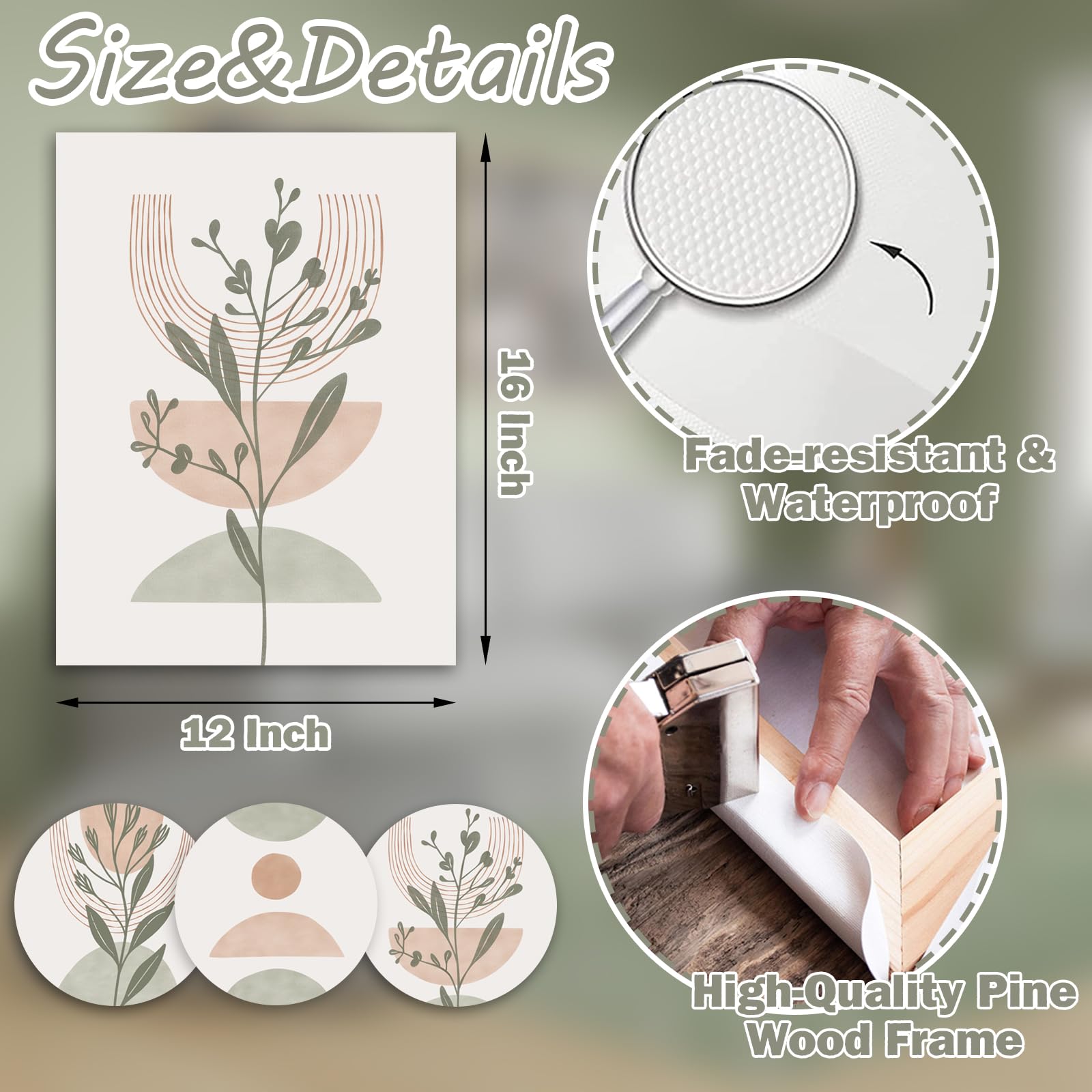 Set Di 3 Poster Stampe Artistiche Boho Geometrici Beige E Nero | Quadri Tela Senza Cornice 28x35cm Per Soggiorno Camera