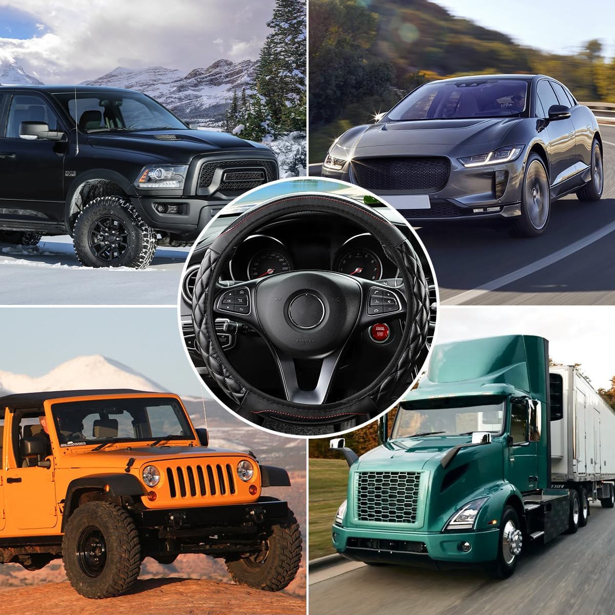 Carbon Fiber Car Steering Wheel Cover, Leather Breathable Non-Slip 14.5-15 Inch Vehicle Steering Wheel Protector, Auto Interior Protection Accessories, Universal for SUV Sedan Truck(Black) - Image 6