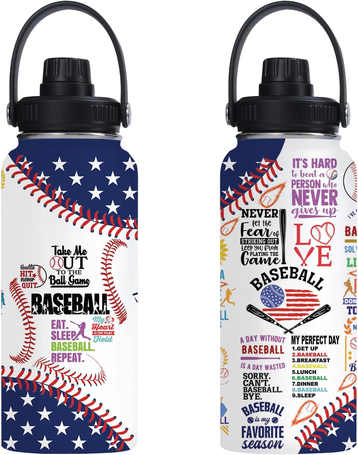 Xtmunole Baseball Water Bottle 32oz Insulated Sports Water Bottles Baseball Gifts for Men Women Gift for Coach Lovers Fan Players Stuff Accessories for Boys Girls
