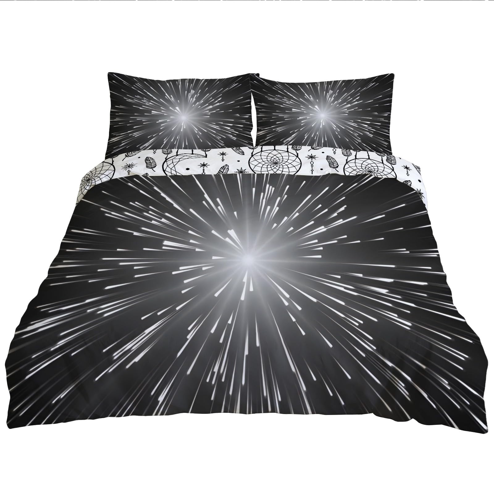 Housse de couette 240x220 cm avec 2 taies lit deux personnes en microfibre réversible