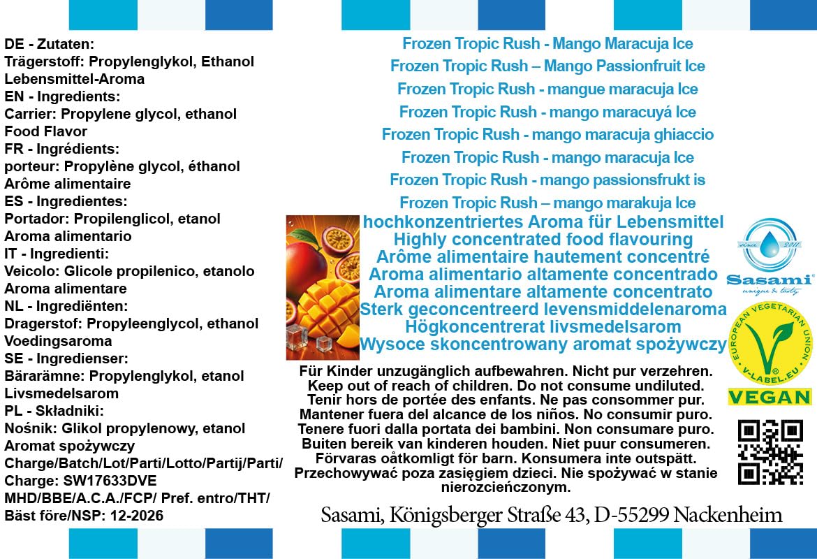Frozen Tropic Rush – mango marakuja Ice aromat koncentrat – Wegański – Sasami – 100ml