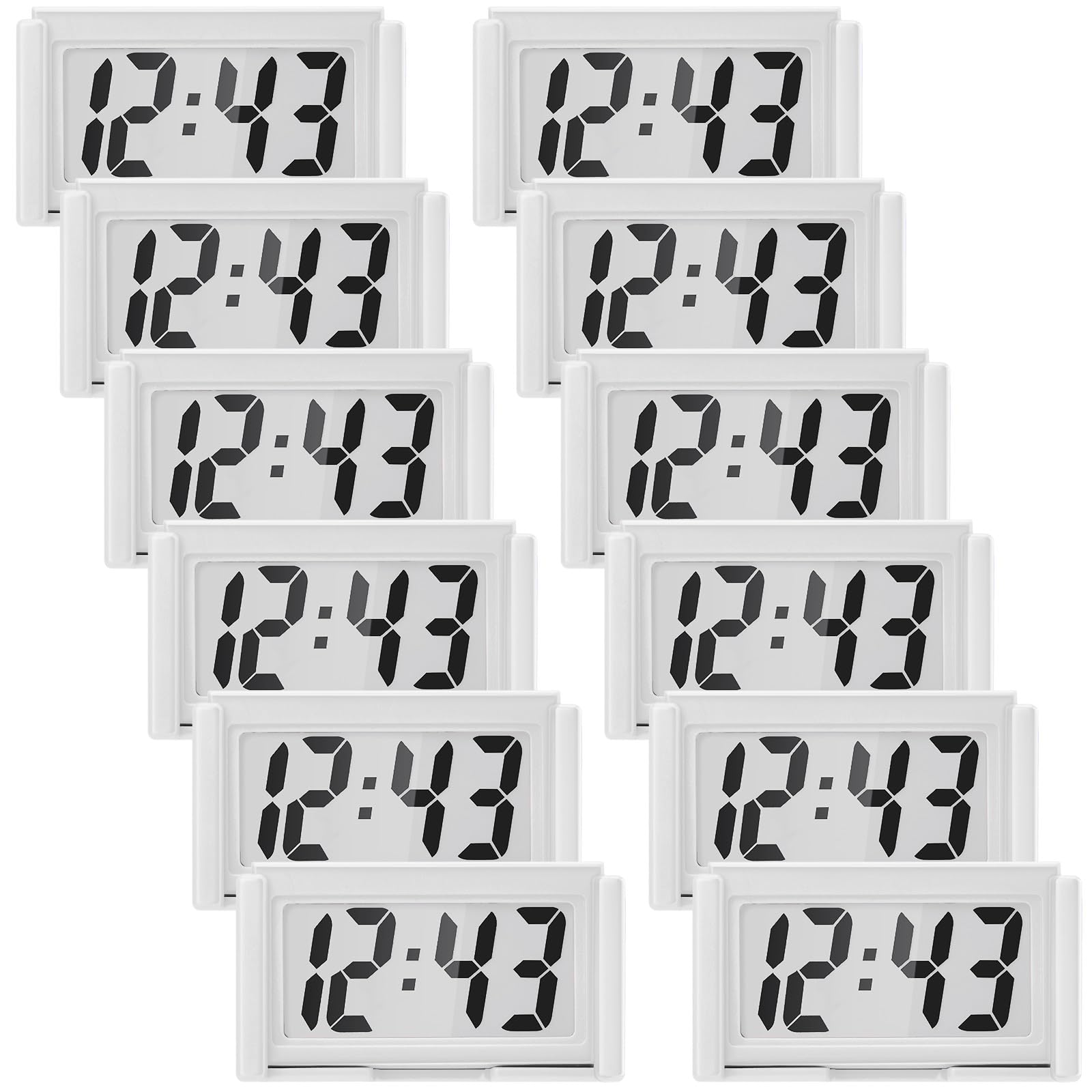 Frienda 12 Pieces Mini Small Digital Clock Stick On,White