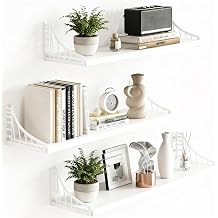 SRIWATANA White Bridge-Design Wood Floating Wall Shelves, Set of 3