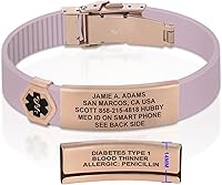 Vista 163 de Divoti Pulsera de identificación de alerta médica grabada personalizada, grabado láser de doble cara, pulsera de silicona, cierre de seguridad