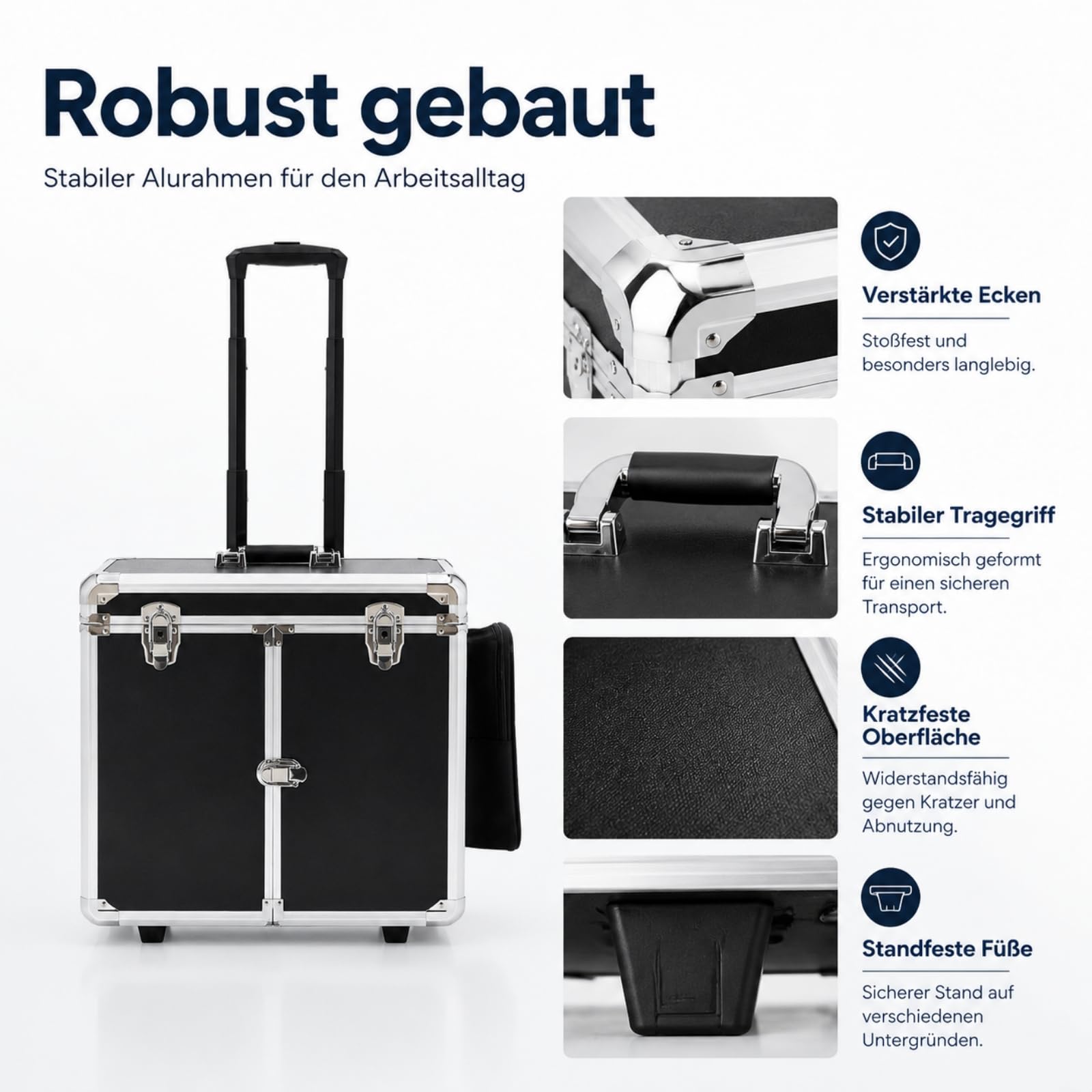 Fußpflege Koffer 46x29x42cm Werkzeugkasten Mobiler Fußpflegekoffer Nageldesign Koffer für Fußbadgeschäfte, Massagesalons, Schönheitssalons (Schwarz+Silber)