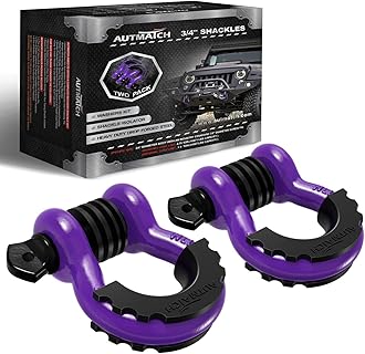 AUTMATCH Shackles 3/4" D Ring Shackle (2 Pack) 41,887Ib Break Strength with 7/8" Screw Pin and Shackle Isolator & Washers Kit for Tow Strap Winch Off Road Vehicle Recovery Purple & Black