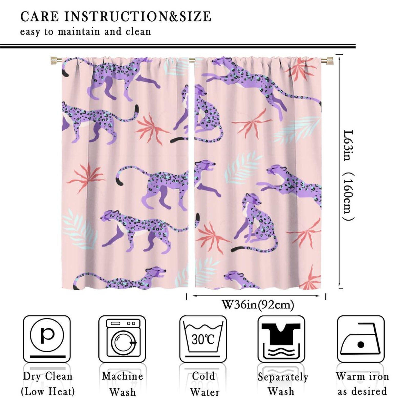 Purple Leopard Curtains, Mid Century Morden Wildlife Cheetah Tropical Jungle Vintage Safari Hunting Boho Minimalist Print Window Treatments for Kids Boys Girls Bedroom Living Room 72x63in