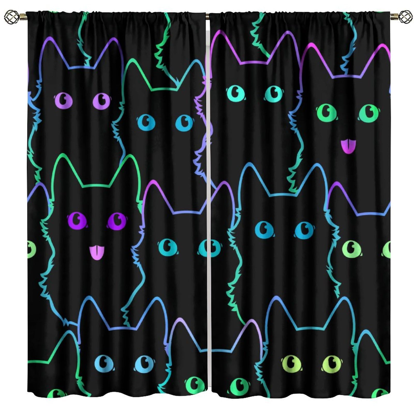 Cat Blackout Curtains for Girls Boy Cartoon Cute Animal Funny Lovely Kitty Colorful Window Drapes for Bedroom Living Room Kitchen Cafe Decor （
