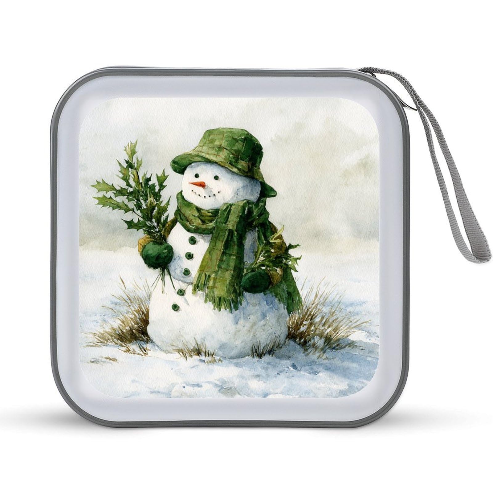 Jubonexis Christmas Snowman Green Scarf Hat CD Case DVD Storage Case Portable