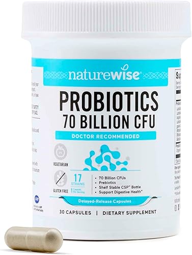 NatureWise Probióticos 70 mil millones de UFC, 17 cepas + prebióticos orgánicos, apoyo para la salud inmunológica, digestiva e intestinal para