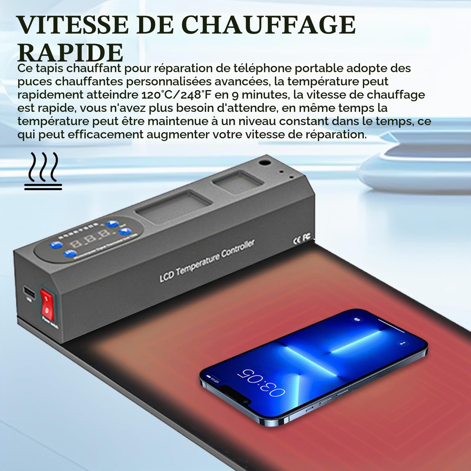 Tapis De Soudure, Tampon Chauffant SéParateur D'éCran, Coussin Chauffant pour éCran LCD Smartphone Et Tablette, Machine De SéParation D'éCran LCD pour Smartphone 350 W, 35 X 21 X 5,5 Cm