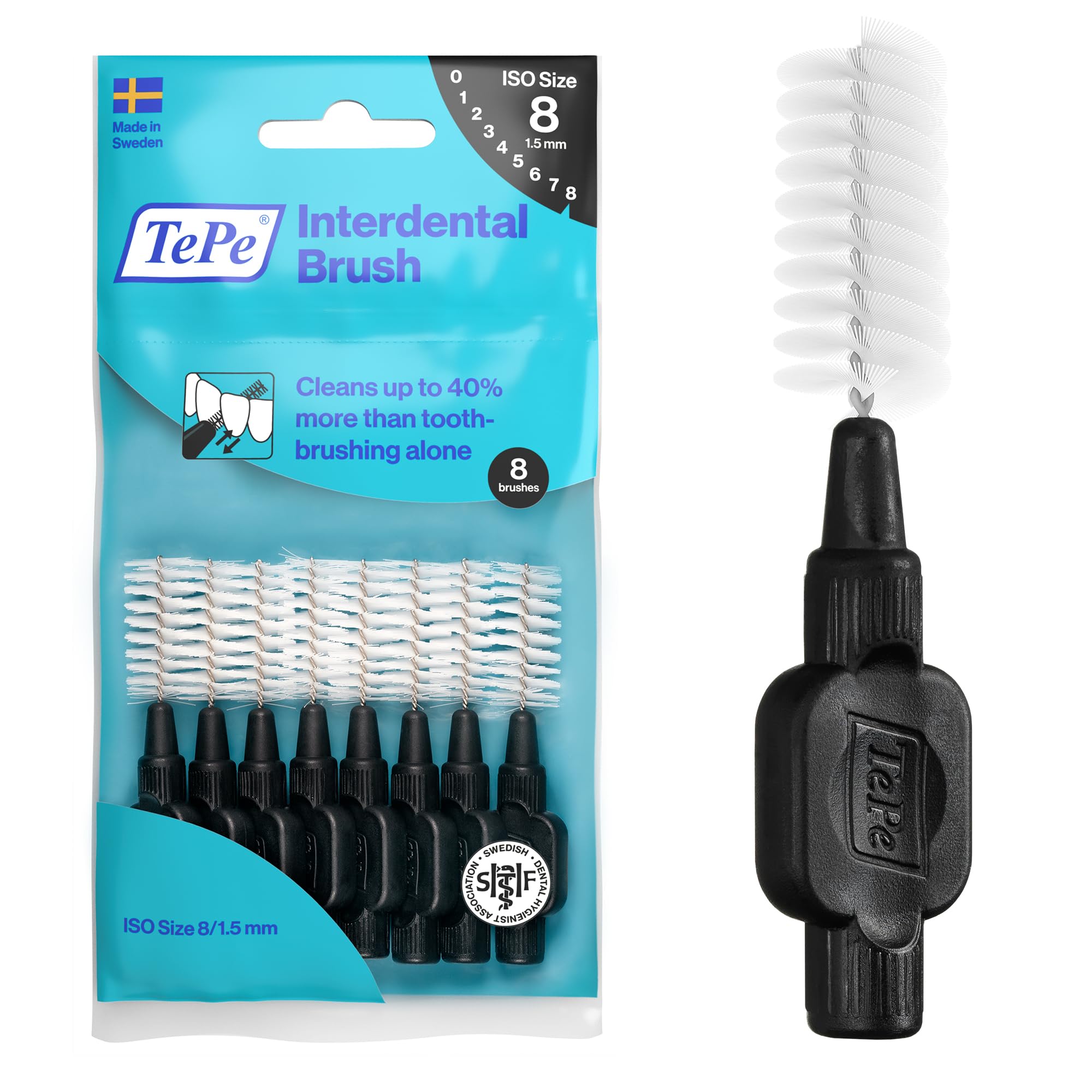 TePe Interdental Brush, Original, Black, 1.5mm/ISO 8, 8pcs